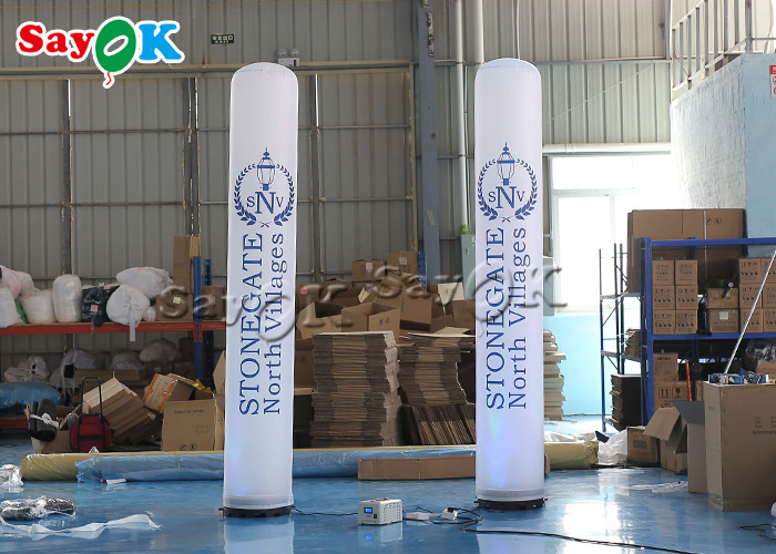 3m White Led Lighting Inflatable Pillar With Printing Outdoor Advertising