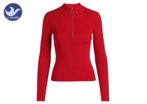 Wholesale Quarter Zip Womens Knit Pullover Sweater Soft Stand Collar Ribbed Plain Garment from china suppliers