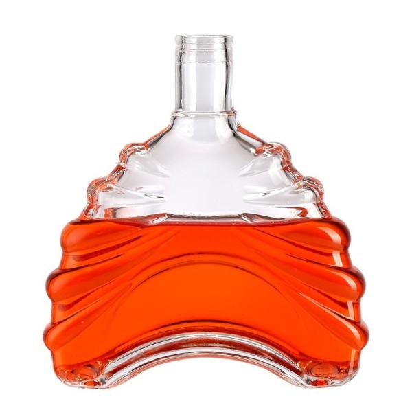 Customized Logo Clear Oblate Shape Glass Bottle For 500ml 750ml Whisky Brandy