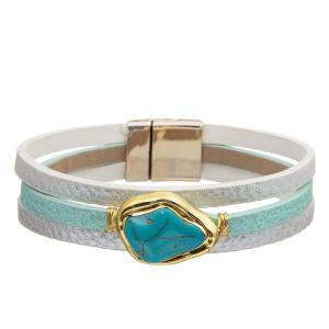 Wholesale Bohemian Style Magnetic Buckle Leather Bracelet Set With Zircon Drop Shaped Turquoise from china suppliers