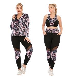 Wholesale 3XL Plus Size Workout Clothes Set Moisture Wicking Oversize 3 Piece Yoga Set from china suppliers