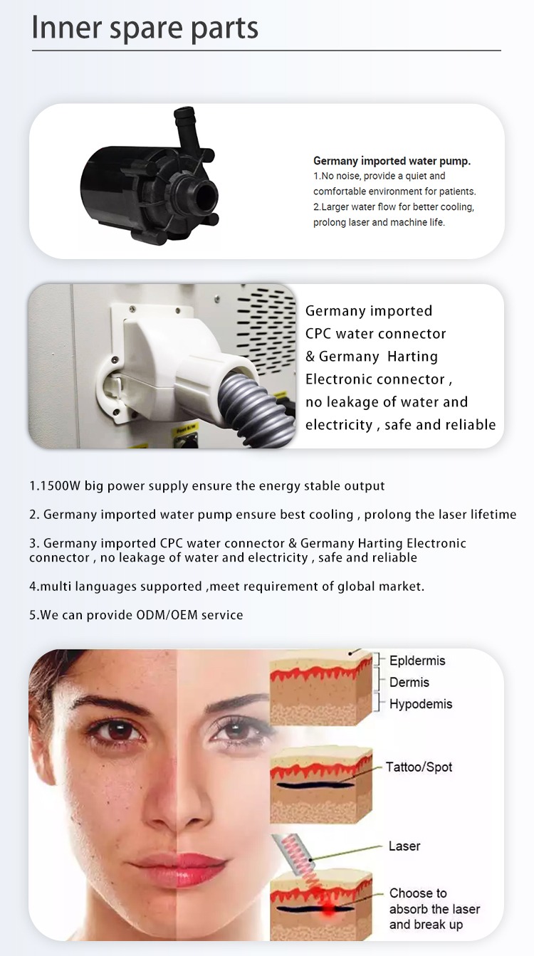 Picosecond Laser 1064nm 532nm 1320nm Q Switch ND YAG Laser Tattoo Removal Equipment