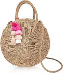Colorful Bohemian Pompom Tassel Keychain Handbags Straw Bag Charms Ornaments Key