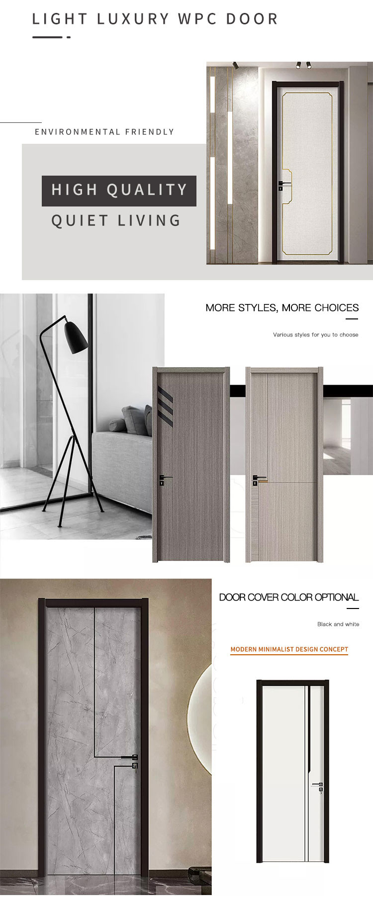 WPC Skin Single UPVC Patio Door , Moisture Proof Wooden UPVC Doors Hotel Use