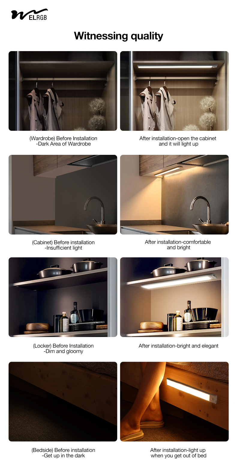 6000K Rechargeable Closet Light 65-160LM Motion Sensor Wardrobe Light