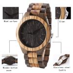 Wooden Strap Most Accurate Quartz Watch Oem Logo Handmade Round Case Shape