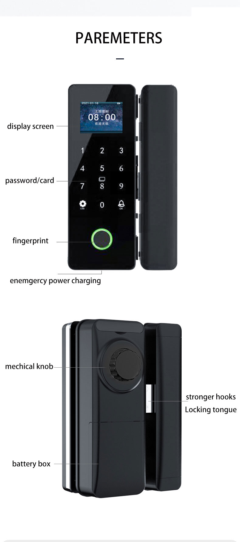 Commercial Glass Door Smart Lock / Wifi Door Lock With Code And Fingerprint