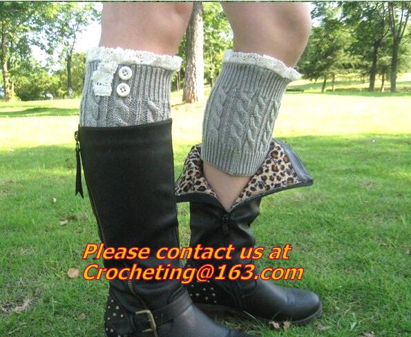 Fashion winter accessories knitted leg warmers crochet girls boot socks gaiter