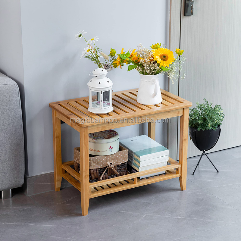 Transform Your Shower Experience with this Bamboo Shower Bench Stool and Storage Shelf
