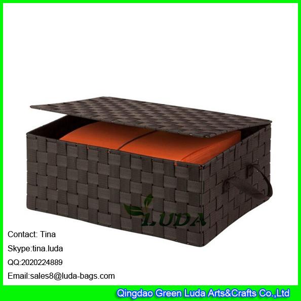 LDKZ-022 popular brown strap woven basket double woven storage box with hinged