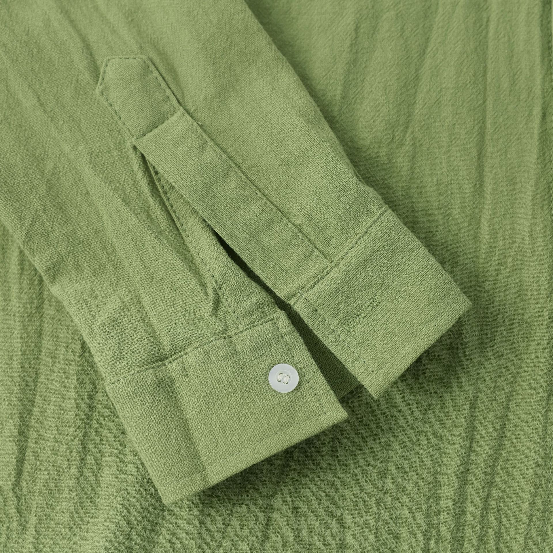Spring Men's Linen T-Shirt Short Sleeve Solid Color Stand Collar Custom Cotton Shirt