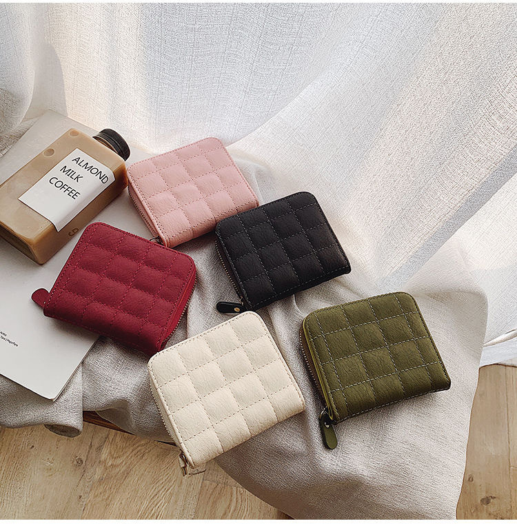 Small Plaid Bag Female Card Holder Wallet Zipper Clutch Leather Coin Purse for Women