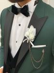Infinite Green Slim Fit Velvet Mens Peak Lapel Tuxedo