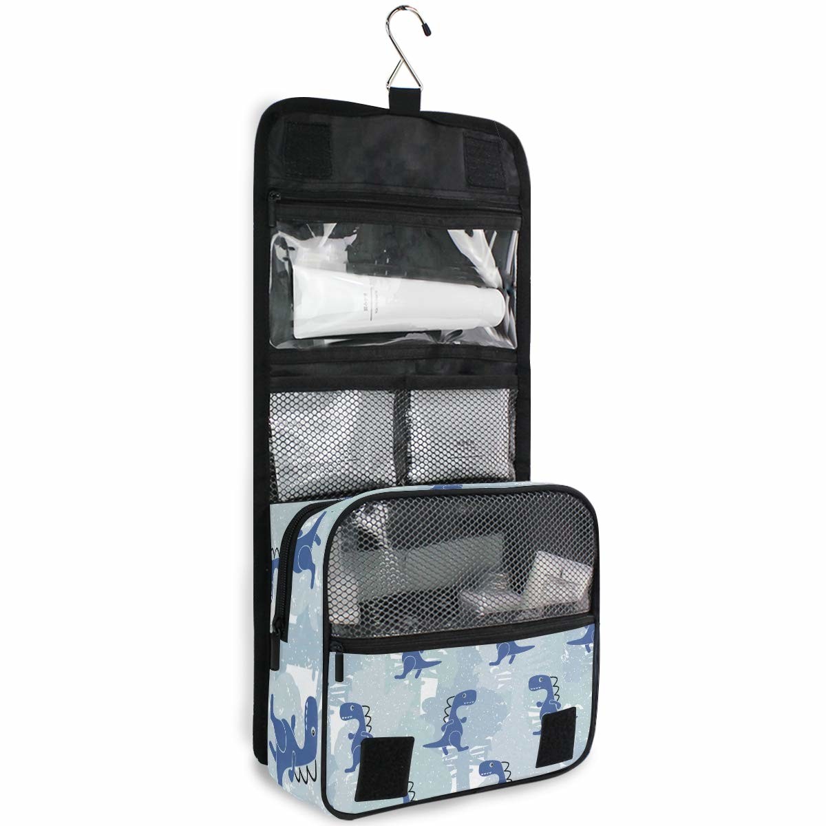 Hanging Travel Toiletry Bag Kit Makeup Case Cosmetics Organizer for Men Women (Dinosaur Blue Boy)