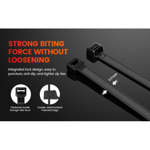 350mm Length Double Ended Cable Ties Black With Nylon 66 Material