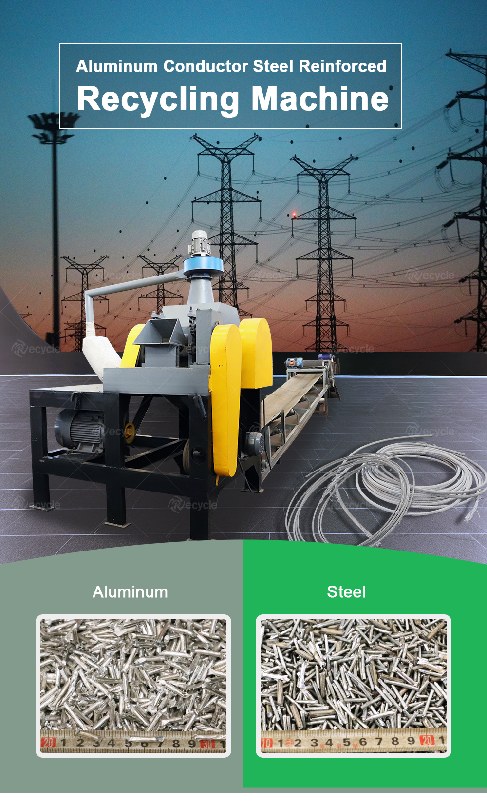 Wasted ACSR Recycling Machine High Separation Rate Wire Cutting Machine