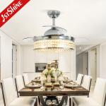 Retractable Blades DC Motor Low Energy Crystal Ceiling Fan Light For Bedroom