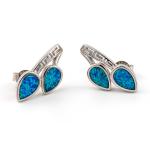 925 With Sterling Silver Greek Key Natural Blue Garnet Stud Meander Opal
