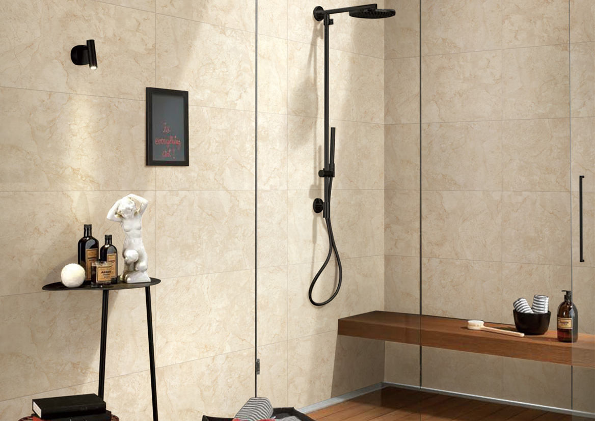 Beige Polished Porcelain Tile For Shower Walls Home Decor Indoor 400X800 mm