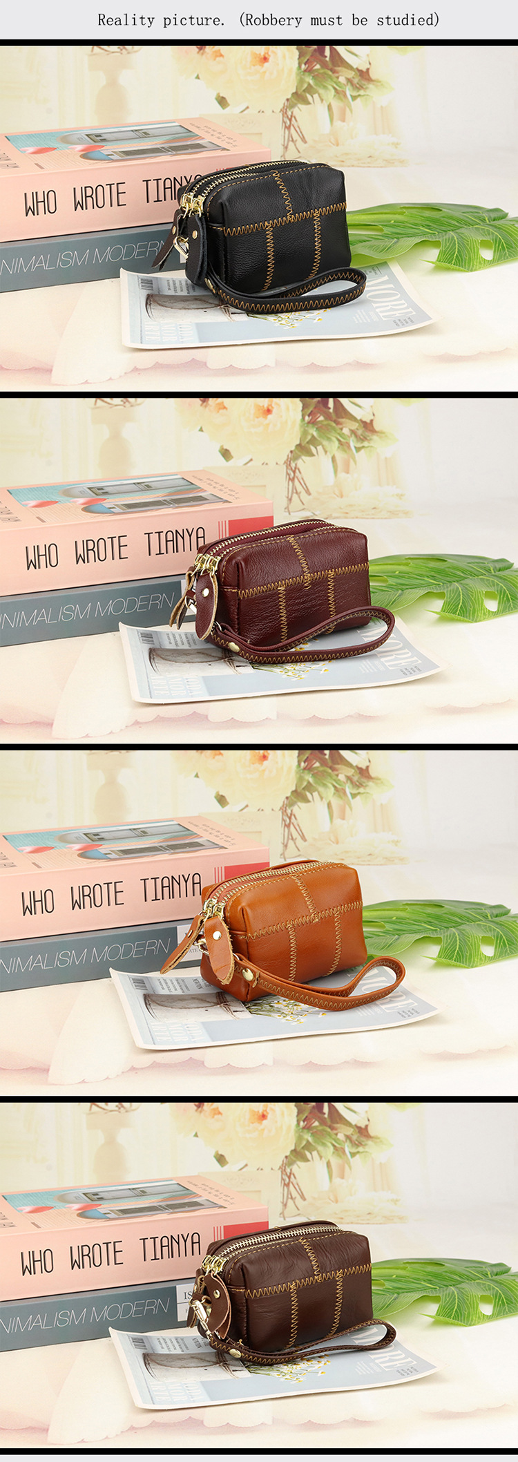 Zipper Hasp Closure Small Women's Genuine Leather Keychain Pouch with Creative Purse