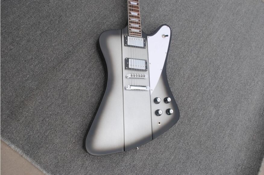 Lines up silver top Firebird Electric Guitar set-in neck style firebird custom guitar black edges firebird