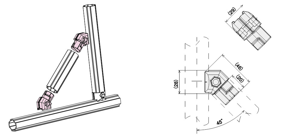 ADC-12 Aluminum Tube Fitting AL-13 45 Degree Fixed Support Female Fitting