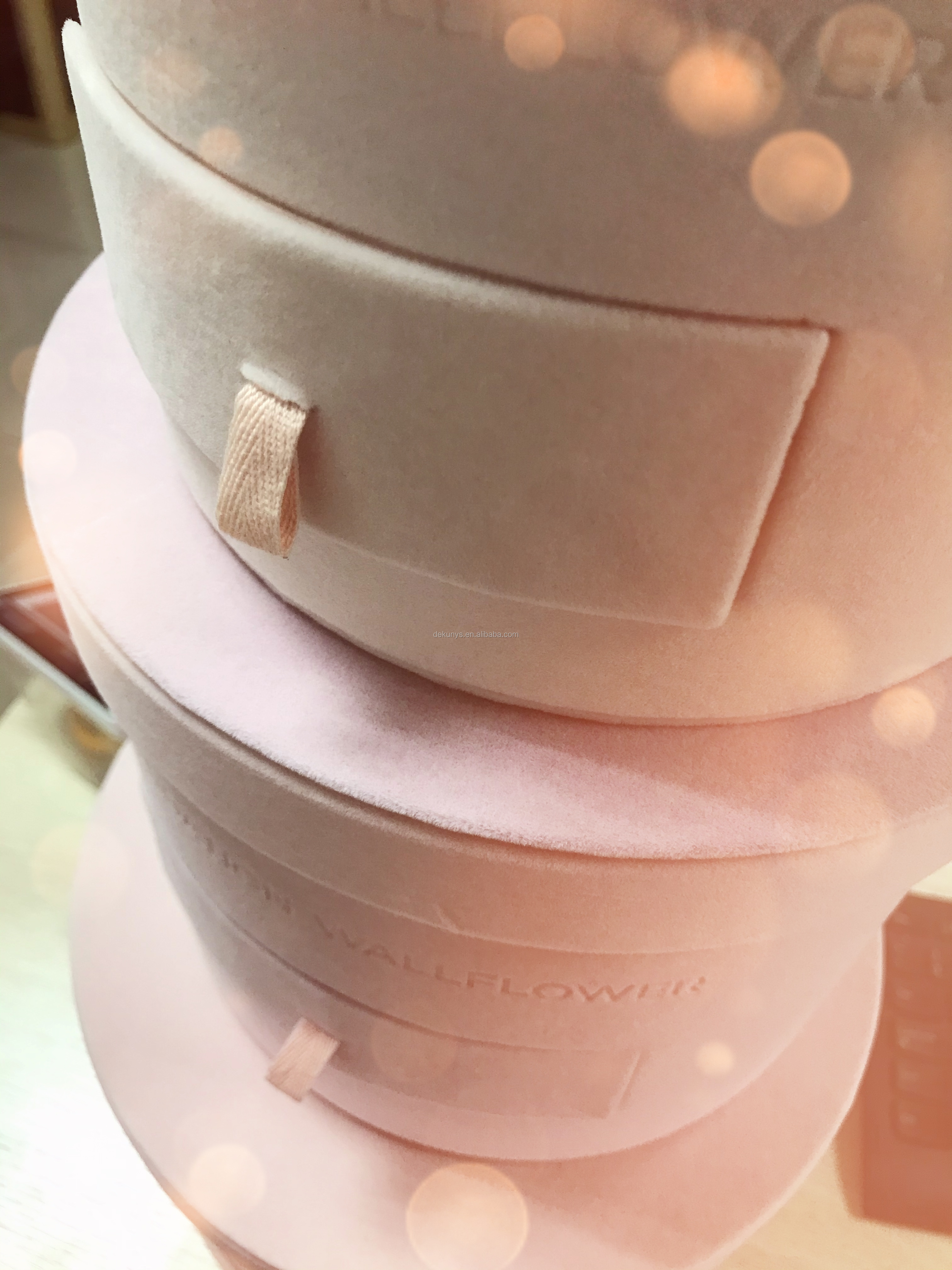Custom Order Pink Cylinder Velvet Box Packaging with Drawer and Round Design