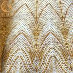 Shiny Sequins Embroidered Mesh Lace / Golden Bead Lace 80% Nylon