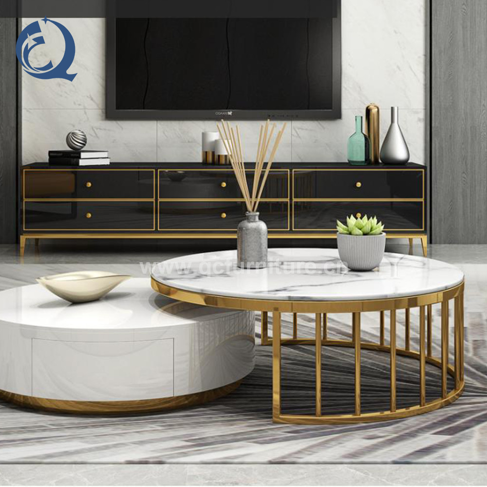 Leisure Area SS Coffee Table Round Marble Nested Desk With Drawer White