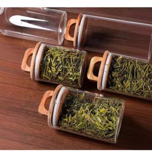 Wholesale candy kitchen thick borosilicate tea coffee food storage container airtight acacia wood jar canister set from china suppliers