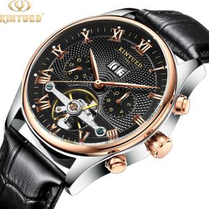 Wholesale KINYUED Hot Sale Men Tourbillon Automatic Mechanical Watch Leather Strap Date Week Month from china suppliers