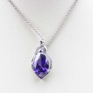 Wholesale 925 Silver 6mmx8mm Purple Aemthyst Cubic Zircon Pendant Necklace (PSJ0401E) from china suppliers
