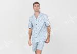 Anti Shrink Mens Button Down Pajamas , Mens Loungewear Shorts Sets Blue Color