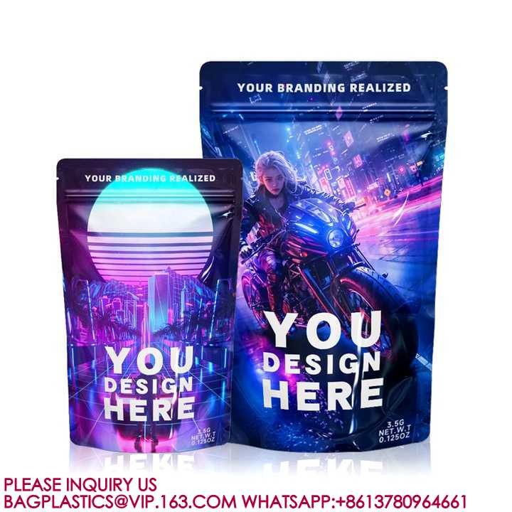 Recyclable Sachet Packaging Bags Smell Proof Die Cut 3.5g Mylar Bags For Small Businesses