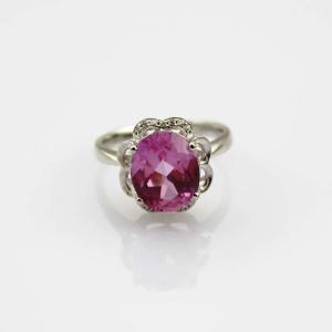 Wholesale Women Jewelry 9mmx11mm Oval Pink Topaz Cubic Zircon 925 Silver Ring(R196) from china suppliers