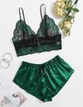 Mature Thin Sleepwear Silk Fabric Lace Bra Underwear Set Sexy Lingerie For Hot
