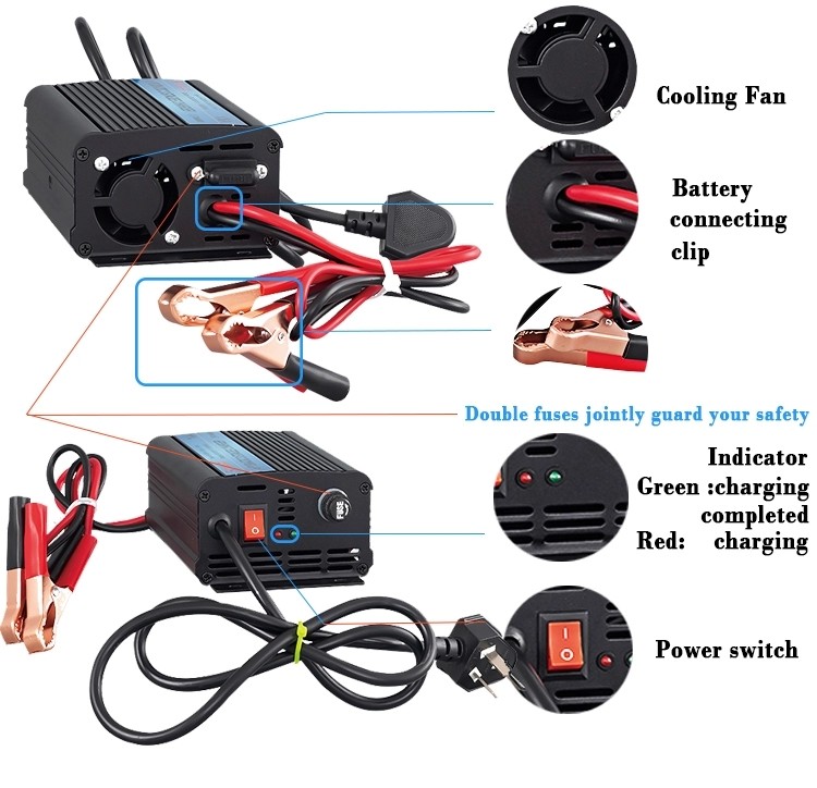 Universal Automatic 3 Stages Car Acid Battery Charger 90V 250V 24V 48V 10A 20A