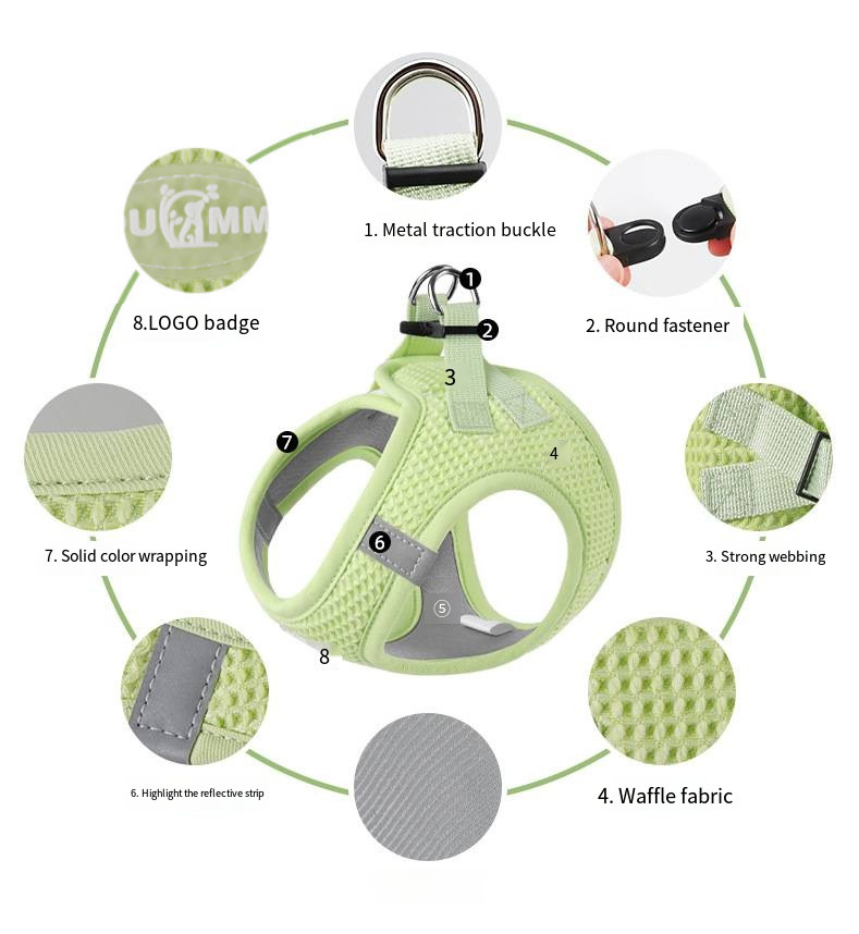 Reflective Strips Pet Harness Vest Waffle Fabric For Small And Cats