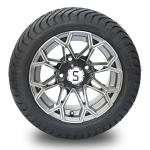 12'' Machined/Gunmetal Golf Cart Wheels And 215/35-12 DOT Street Tires