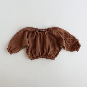 Wholesale Little Girls 100% Cotton Muslin Fabric Blouses Gauze Long Sleeve Pullover Shirts Summer Wear For Toddler Girls Clothing from china suppliers