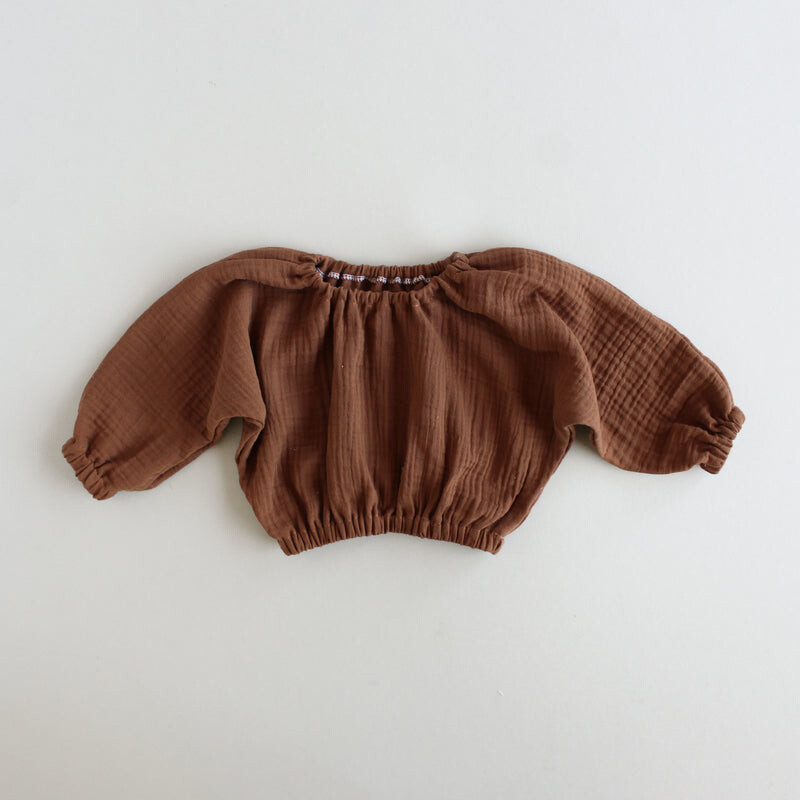 Little Girls 100% Cotton Muslin Fabric Blouses Gauze Long Sleeve Pullover Shirts Summer Wear For Toddler Girls Clothing