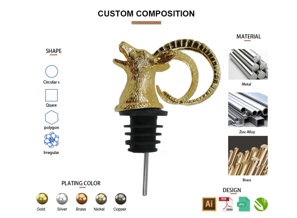 Custom Animal Liquor Pour Spout Stainless Steel Alcohol Bottle Speed Pourer
