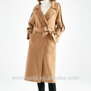 Wholesale Fashion Ladies Long Woolen Jackets With Belt Camel Color Bathrobe Style from china suppliers