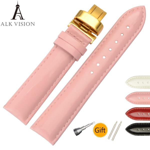 ALK Cow Leather Watch Band Shine Bracelet Strap butterfly deployant Clasp buckle