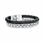 Stainless Steel Men's Black Leather Rope Bracelet Diy Leather Charm Bracelet