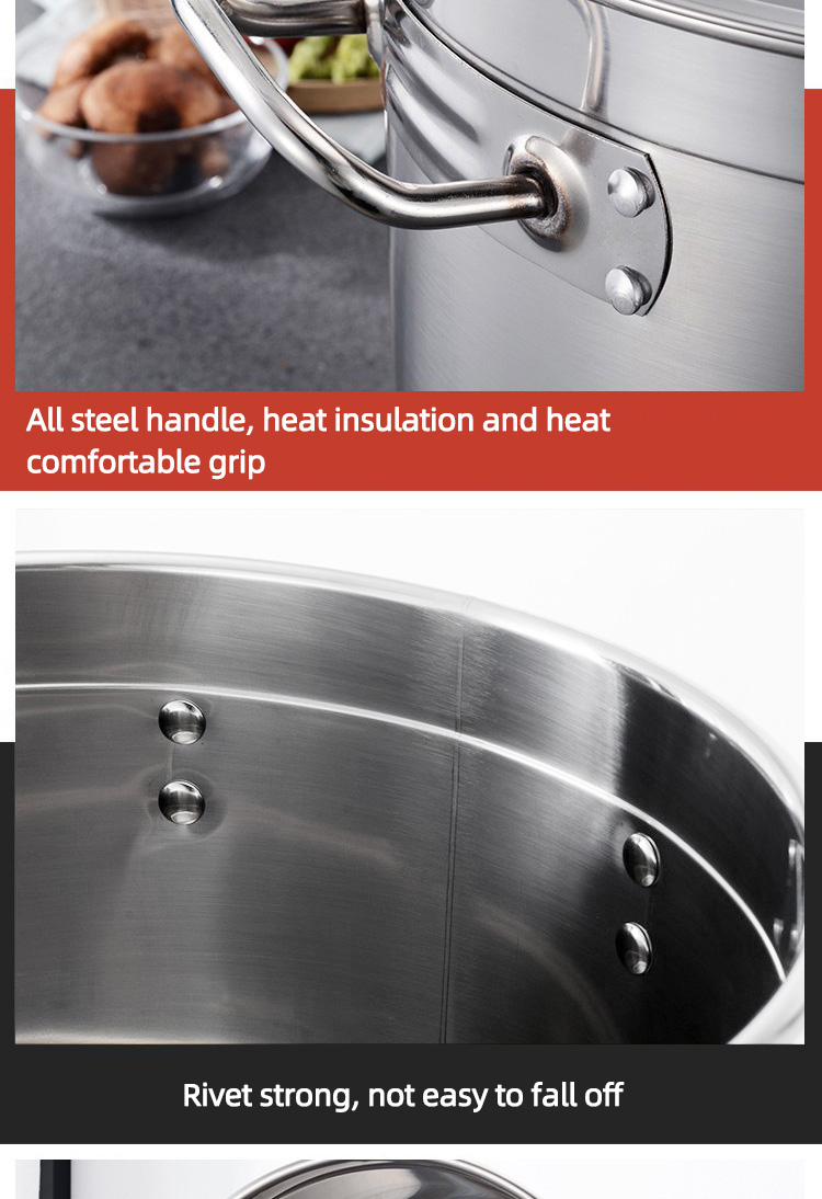 Amazon Hot Selling Flat Bottom Soup Pot Stainless Steel Heavy Duty Cooking Pot 201 Stock Pot With Stainless Steel Lid