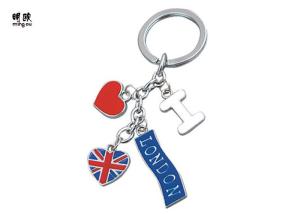Wholesale Flat Metal Souvenir Key Chain Key Holder For Travel Market , I Love UK Stainless Steel Key Ring from china suppliers