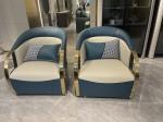 High End Hotel Lobby Furniture Genuine Leather Stainless Steel Armrest Single