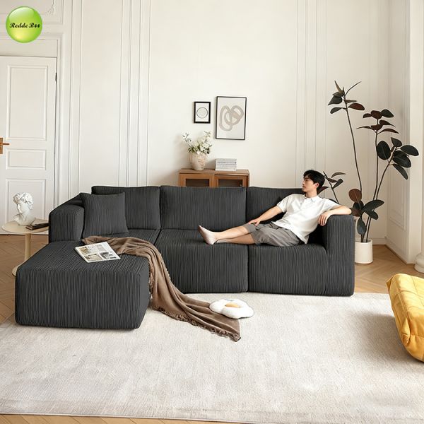 Upholstered Compressed Microfiber Fabric Couch Striped Velvet Sleeper Sectional