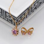 Luxury zircon Crystal Necklace Earrings Ring Jewelry Sets 18K Real Gold Plated